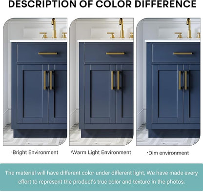 60-Inch Bathroom Vanity with Double Sinks W/ 4 Doors & 4 Drawers & 2 Flip Drawers, Navy Blue Vanity W/Brushed Gold Handles