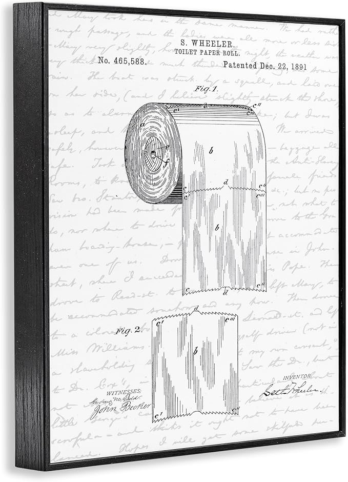 'Vintage Toilet Paper Roll Patent'| Framed Giclee Art | Stupell Industries | Black, 24 x 30 Inches, Easy to Hang and Sturdy, Made in USA, by Lettered and Lined