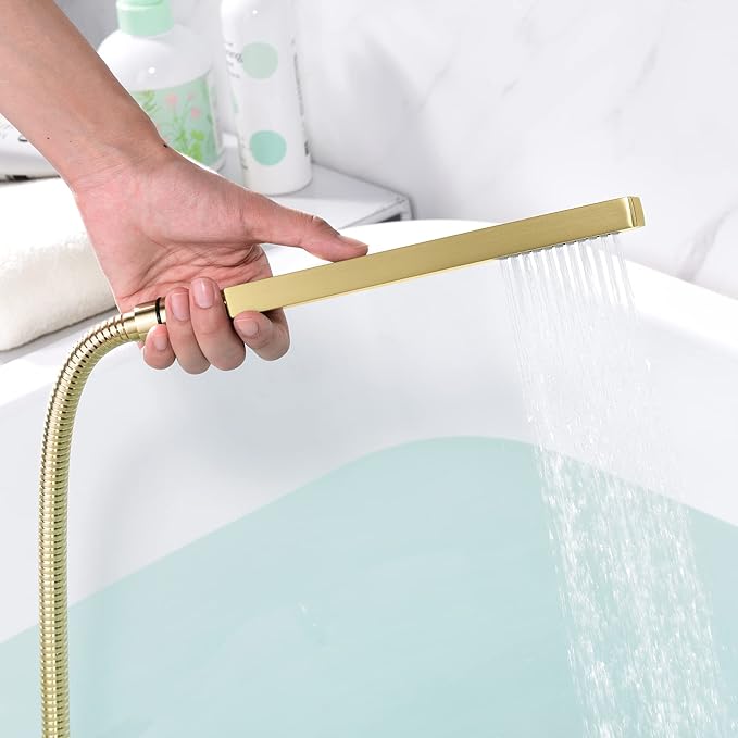 SUMERAIN Wall Mounted Bathtub Faucet with Handheld Shower, Waterfall Tub Faucet Filler Brushed Gold Finish, with Rough in Valve