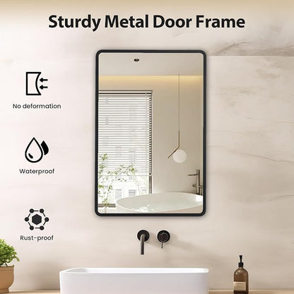 20x30 Medicine Cabinet with Mirror, Black Metal, Recessed or Surface Mount | 3 adjustable metal shelves, reversible piano-hinge door, 95% assembled; cutout 17.72"W x 24.02"H x 3.54"D