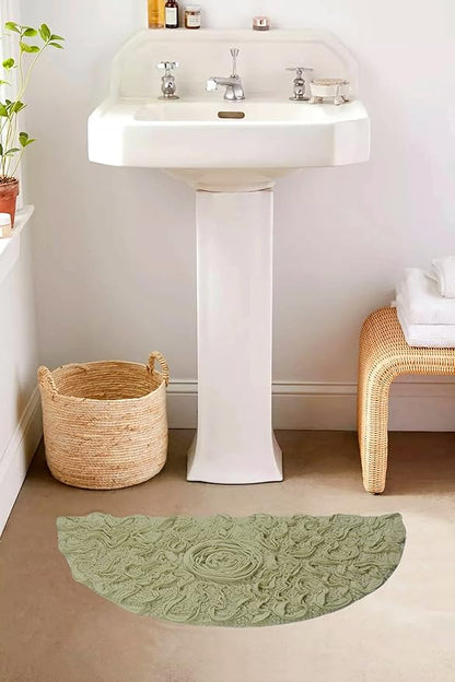 Home Weavers Bell Flower Collection 100% Cotton Tufted Bath Rugs, Extra Soft and Absorbent Bath Rugs, Non-Slip Bath Mats, Machine Washable, Bath Mats for Bathroom Floor, 17"x30" Slice Rug, Green
