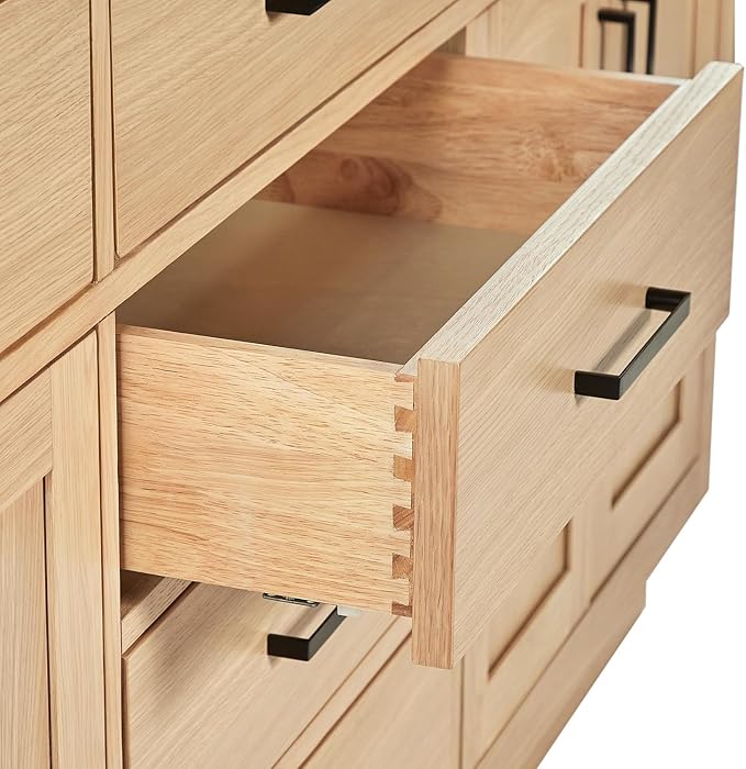 DKB Isabella 66-Inch Oak Double Bathroom Vanity with Sink, Carrara White Quartz Countertop & 4-Inch Backsplash, Soft Closing Doors and Drawers, Matte Black Hardware