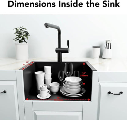 LQS Black Laundry Kitchen Sink, 25” x 22” Drop In Kitchen Sink, Drop In RV Kitchen Sink, Stainless Steel Laundry Sinks, 16 Gauge Black Kitchen Sinks With Accessories