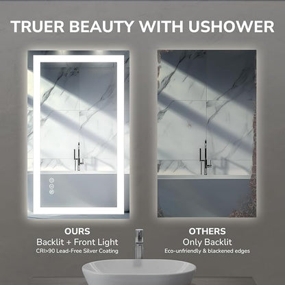 LED Bathroom Mirror 24x32 Inch | Tempered Glass - Frameless Backlit Lighted Mirror for Bathroom Vanity with Anti-Fog, 3 Colors Dimmable, Memory Function,