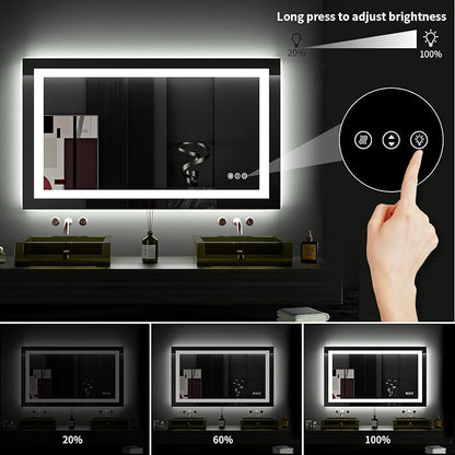 LOAAO 40"X24" LED Bathroom Mirror with Lights, UL Listed | Anti-Fog, Dimmable, 3 Color Temperature, Backlit + Front Lit, Memory Function, Tempered Glass