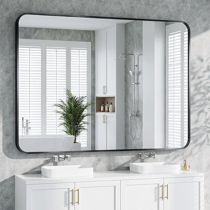 Bathroom Mirror 40"x55" Matte Black Rectangle Bathroom Wall Mirror for Over Sink, Modern Large Vanity Mirror, HD Tempered Glass, Anti-Rust Aluminum Alloy Frame, for Living Room, Bedroom, Entryway