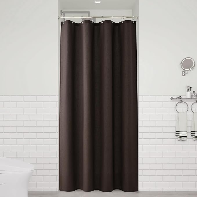 Chocolate Brown 48 Inch Shower Curtain - Stall Narrow Half Linen Ultra Thick Fabric Shower Curtain Set with Hooks, Boho Farmhouse Rustic RV Camper Bath Curtains for Bathroom, 48x72