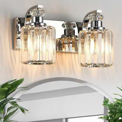 Chrome Bathroom Light Fixtures with K9 Crystal Lampshade Bathroom Lighting Over Mirror Vanity Lights for Living Room,Bedroom,Restroom,Hallway 2 Lights