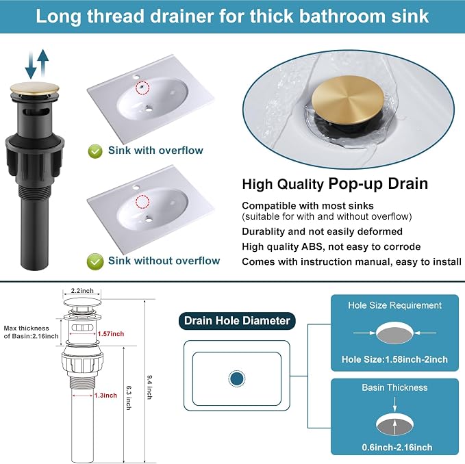 Midanya 8 Inch Widespread Bathroom Sink Faucet 3 Hole,Brushed Gold | Waterfall Swivel Spout,2 Handle,SUS304,with Pop Up Drain,cUPC 24" Water Hose,for 6-16” hole distance vanity,RV,Farmhouse Sink