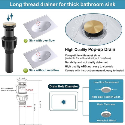 Midanya 8 Inch Widespread Bathroom Sink Faucet 3 Hole,Brushed Gold | Waterfall Swivel Spout,2 Handle,SUS304,with Pop Up Drain,cUPC 24" Water Hose,for 6-16” hole distance vanity,RV,Farmhouse Sink