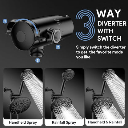 FEELSO Shower Head with Handheld Spray, 8" High Pressure Rain Showerhead | 7+8 Modes Dual Shower Head, Anti-Clog Nozzles, 71” Shower Hose Extra Long, Adjustable Holder, Shower Separately or Together