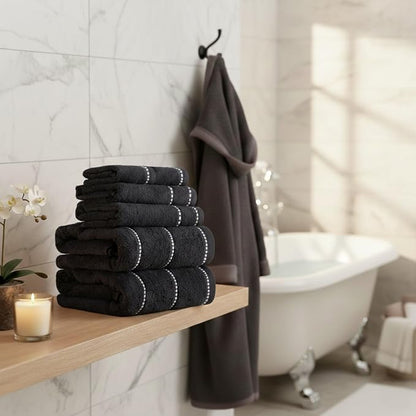 Lavish Home 6 Piece Bathroom Towels Set - 525GSM 100% Cotton Bathroom Essentials - 2 Bath Sheets, 2 Hand Towels, and 2 Wash Cloths for Bath, Shower, Gym, Spa, and Dorm Room (Black)