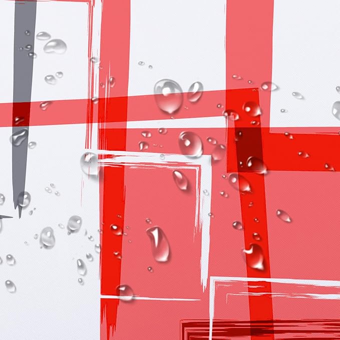 Red and Black Geometric Shower Curtain with Hooks,Grey and White Abstract Striped Shower Curtain for Bathroom Decor Modern Minimalist Shower Curtain Set,72L X 60W inches