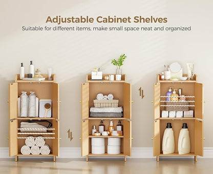 BEWISHOME Small Floor Cabinet,Toilet Paper Storage,Bathroom Storage Cabinet | with 4 Doors and Shelves, Bathroom Organizers and Storage for Small Spaces, Natural 7.9" D x 14.6" W x 31" H YYG11Y