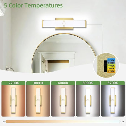16 Inch Bathroom Vanity Light 2000LM, AC 120V 5CCT Modern Bathroom Lighting Fixtures Over Mirror Dimmable, 20W Gold LED Vanity Lighting Fixtures Wall Sconce ETL Certified, 1Pack