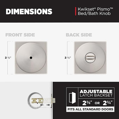 Kwikset Pismo Interior Privacy Door Knob with Lock,Door Handle for Bathroom and Bedroom,Satin Nickel Keyless Turn Lock Doorknob,with Microban Protection,(Pack of 10)