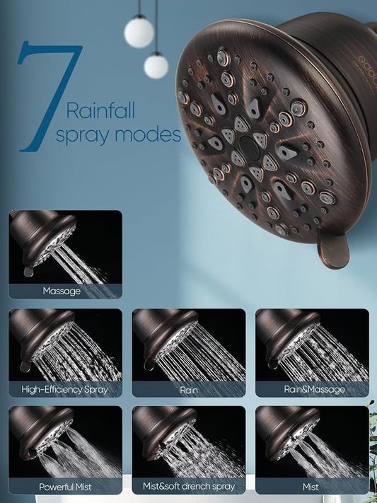 Cobbe Filtered Shower Head, 7 Modes High Pressure Shower Heads | Shower Head with Filters for Hard Water for Remove Chlorine and Harmful Substances (Oil Rubbed Bronze, 5 Inch Round)