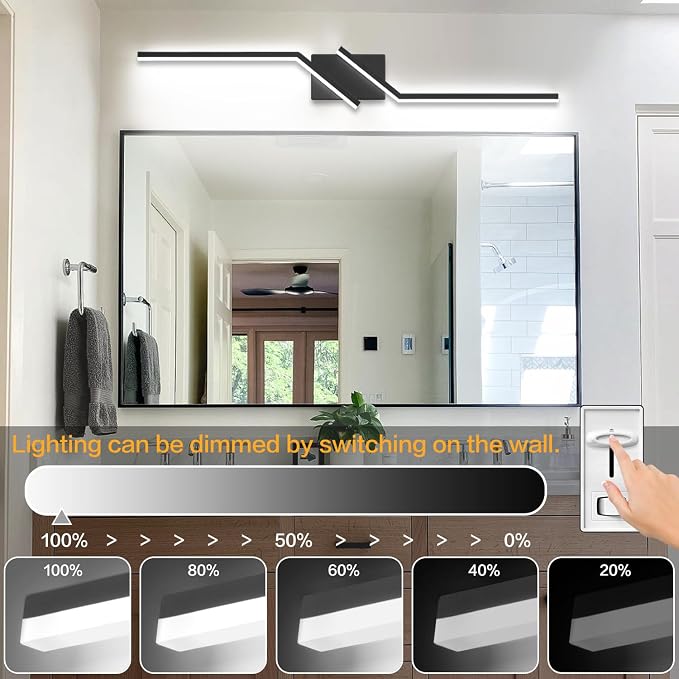 Modern Bathroom Vanity Light Matte Black Vanity Lighting Fixtures 40 Inch LED 5CCT Dimmable Lighting Fixtures Over Mirror