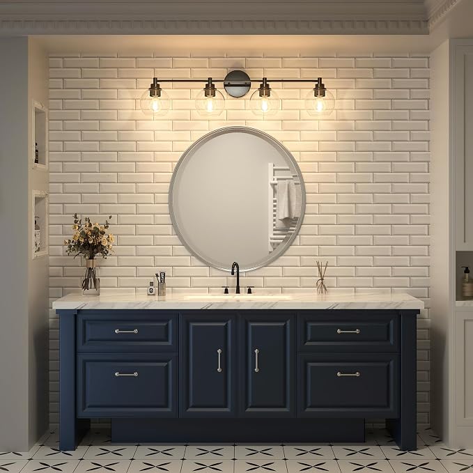 VONLUCE 4 Light Bathroom Vanity Light Fixtures, Black Finish | Globe Glass Shades, E26 Sockets, Easy to install, Vanity Lights for Bedroom Hallway Living Room