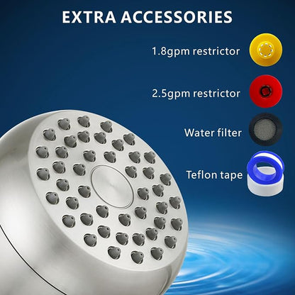 High Pressure Shower Head - Powerful Bathroom Pressure Boosting Showerhead - Perfect Universal Replacement for Rain Shower Heads(Brushed Nickel)