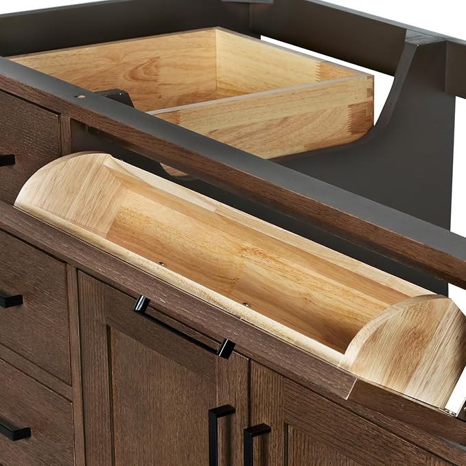 ARIEL Hepburn 60-inch Bathroom Vanity Base Cabinet,Solid Wood, 2 Soft Closing Doors, 9 Dovetail Drawers, Brown Oak
