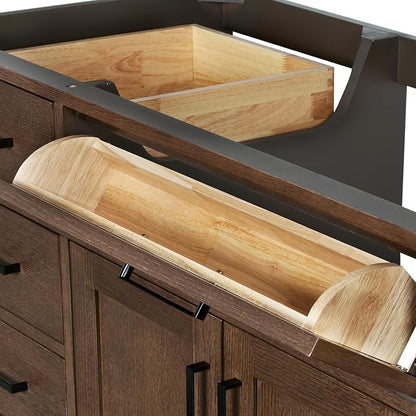 ARIEL Hepburn 60-inch Bathroom Vanity Base Cabinet,Solid Wood, 2 Soft Closing Doors, 9 Dovetail Drawers, Brown Oak
