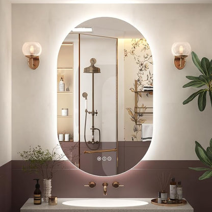 SMIROR 20x36 Oval Backlit LED Bathroom Vanity Mirror with Lights for Wall | Pill-Shaped, 3 Color Lighting, Anti-Fog, Memory, Tempered Glass, UL, Horizontal/ Vertical Wall- Mounted