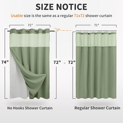 RiverDream Heavyweight Waffle No Hook Shower Curtain with Liner,Green,71x74 | Dotted Waffle,Snap-in Liner,Heavy Duty,Quick Dry,Mesh Top Window,With Bottom Magnets,Hotel-Grade,Washable,Standard Size