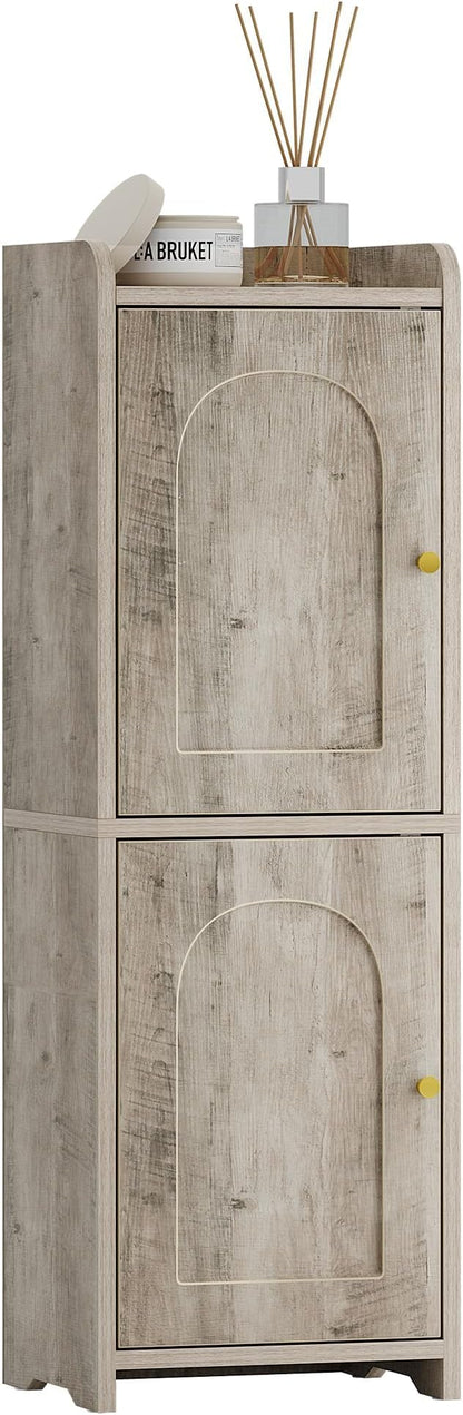 Bathroom Storage Cabinet, Small Corner Floor Cabinet with 2 Doors and Adjustable Shelf, Narrow Toilet Paper Cabinets, Bathroom Organizer for Small Spaces, 7.9" D x 9.8" W x 29.5" H Greige