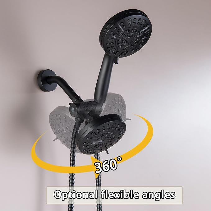 2 Handle Shower Faucet Wall Mounted Two Handles Shower Faucet Set with 8 Modes Rainfall Shower Head and 10 Modes Handheld 2 Knobs Shower Trim Kit with Rough-in Valve, Matte Black