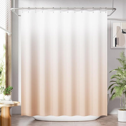AmazerBath Fabric Shower Curtain, Cloth Khaki Shower Curtain Set with 12 Hooks, Washable Fabric Ombre Khaki and White Shower Curtain, Rustic Modern Bathroom Shower Curtain, 72x72 Inches