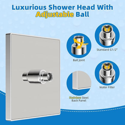 Hibbent cUPC Certified Thickness Metal 8'' Square Rain Shower Head, Chrome | High Pressure Shower Head, Bathroom Waterfall Shower Heads, High Flow Fixed Showerheads with Adjustable Brass Ball Joint