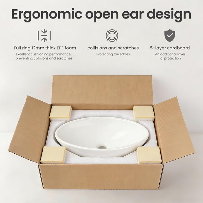NUESTRA VIDA 20.5" x 12.6" x 5.5" Glossy White Egg Shaped Vessel Sink, Modern Above Counter Bathroom Vanity Basin