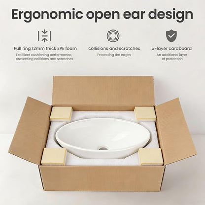 NUESTRA VIDA 20.5" x 12.6" x 5.5" Glossy White Egg Shaped Vessel Sink, Modern Above Counter Bathroom Vanity Basin
