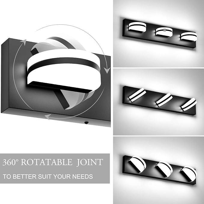 Aipsun LED Modern Black Vanity Light Acrylic Vanity Light Over Mirror 3 Lights Bathroom Wall Light