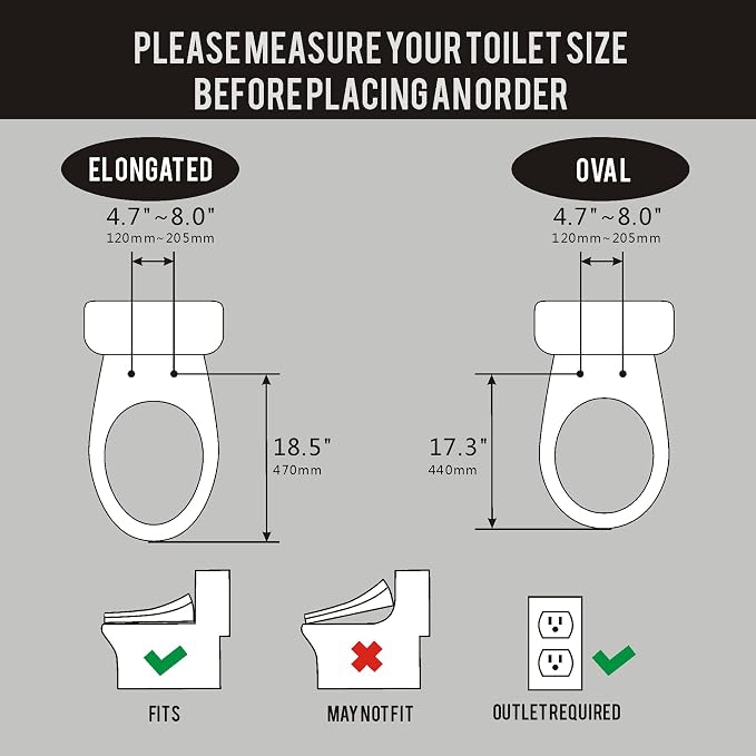 WLJBIDET Bidet Toilet Seat, Electric Bidet with Heated Toilet Seat, Instant Warm Water & Air Drying, Temperature Adjustable, Side Panel Control, Display Screen, Night Light, Elongated