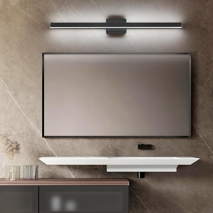LED Modern Bathroom Vanity Light Fixtures (40-Inch, Cool White 6000K), Modern Acrylic Bathroom Wall Lighting Fixtures for Bathroom Over Mirror, Matte Black