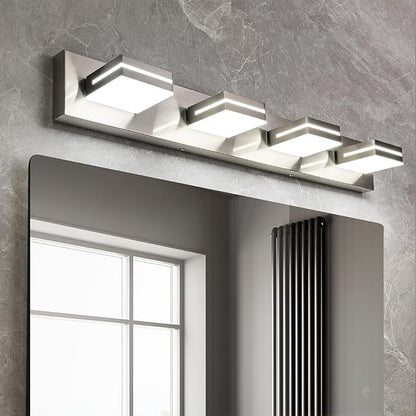 OKELI 4 Lights Bathroom Vanity Light Fixtures Brushed Nickel LED Dimmable Vanity Light Over Mirror Modern Wall Mounted Lighting Fixture, 350° Rotatable Lamp Head 32W Cold White 6000K ETL Listed