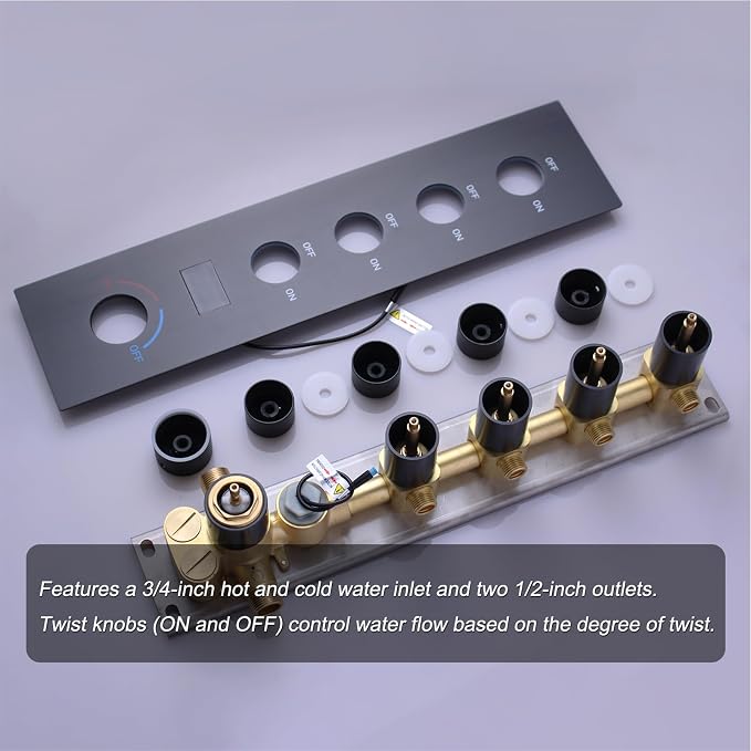 Oil Rubbed Bronze Shower System Temperature Display Shower Set | 12 inch and 8 inch Full Body Shower Head, with 6 PCS Body Jet and Handheld Spray