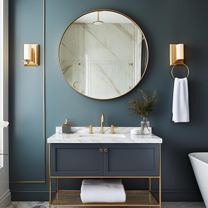 Round Mirror 28 inch, Circle Gold Mirror, Brushed Gold Metal Frame | High Definition Mirror, Rust-resistant, Easy Installation, Circular Mirrors for Living room Bedroom, Entrance, Restroom