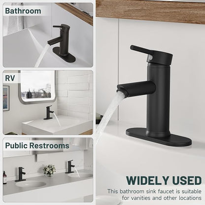 2 Pack Bathroom Faucet for 1 or 3 Holes, Matte Black, Brass | Single Handle Bathroom Sink Faucets, Modern Commercial Lavatory Vanity Faucet,with Deck Plate and Supply Line, Pop Up Drain