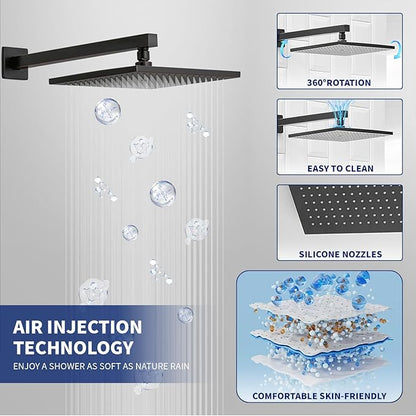 BWE Shower Faucets Sets 10 Inch Square Bathroom Luxury Rain Shower Head with Handheld Spray Wall Mounted Oil Rubbed Bronze Shower System Rough-in Valve Body and Trim Included