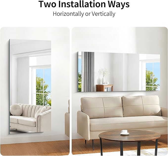 KOCUUY Frameless Mirror, 60"x28" Bathroom Mirror for Over Sink, Upgraded Shatterproof, Large Rectangle Unframed Mirror for Wall, Bathroom, Bedroom, Living Room, Entryway, Hang Horizontal/Vertical