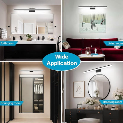 SOLFART Dimmable LED Black Vanity Lighting Fixture Wall Light Over Mirror for Bathroom 47.2 inch
