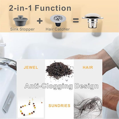 WELLUP Bathroom Sink Stopper,Sink Drain Stopper Pop Up Strainer Brushed | 2 Pack Brushed Sink Stopper Replacement,Bathroom Sink Drain Stopper with Hair Catcher,Fit 1 1/8"-1 1/2",Anti-Clogging Design