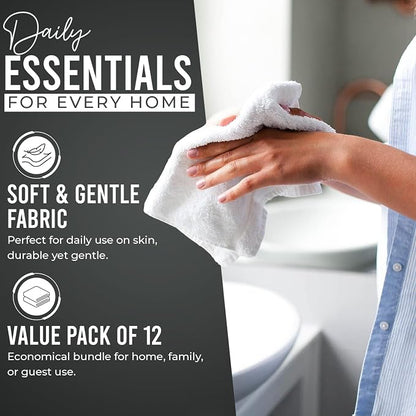 DAN RIVER 12 Pack Cotton Wash Cloths Set for Showering [12x12] Assortment 3 | Lighter Weight, Quick to Dry, Super Soft & Absorbent Face Towels, Hotel Quality, Perfect for Bathroom, Gym, Spa
