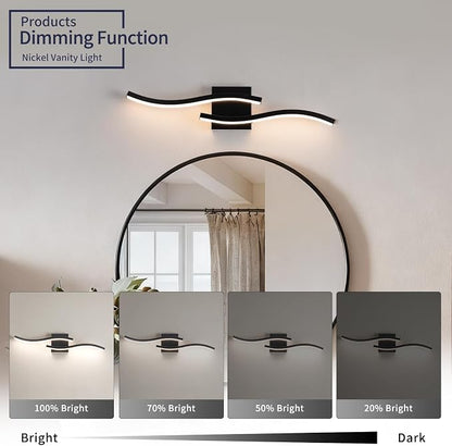 Black Curved Bathroom Vanity Light Fixture Over Mirror, 23.62 inch Modern LED Wall Lamp 5CCT Dimmable Bathroom Light Fixture Modern Vanity Lighting Wall Sconces
