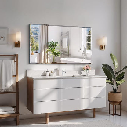CILIBER Beveled Mirror, 24x40 Frameless Beveled Bathroom Mirrors for Wall, 3mm Tempered Glass Rectangle Vanity Mirror with Beveled Edge, Crystal-Clear, Hangs Horizontally or Vertically