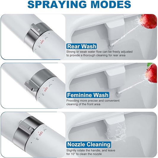 Toilet Bidet Attachment, Non-Electric Dual Nozzle (Feminine/Bidet Wash), Self-Cleaning Fresh Cold Water Sprayer Bidets for Toilets with Adjustable Water Pressure (Rotary Toggle, Chrome)