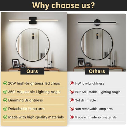Black Gold Bathroom Vanity Light, 24 Inch LED Light Bar Over Mirror | Modern Bathroom Light Fixture Over Mirror for Vanity, 360° Rotatable Dimmable LED Wall Mounted Lighting, ETL Certified
